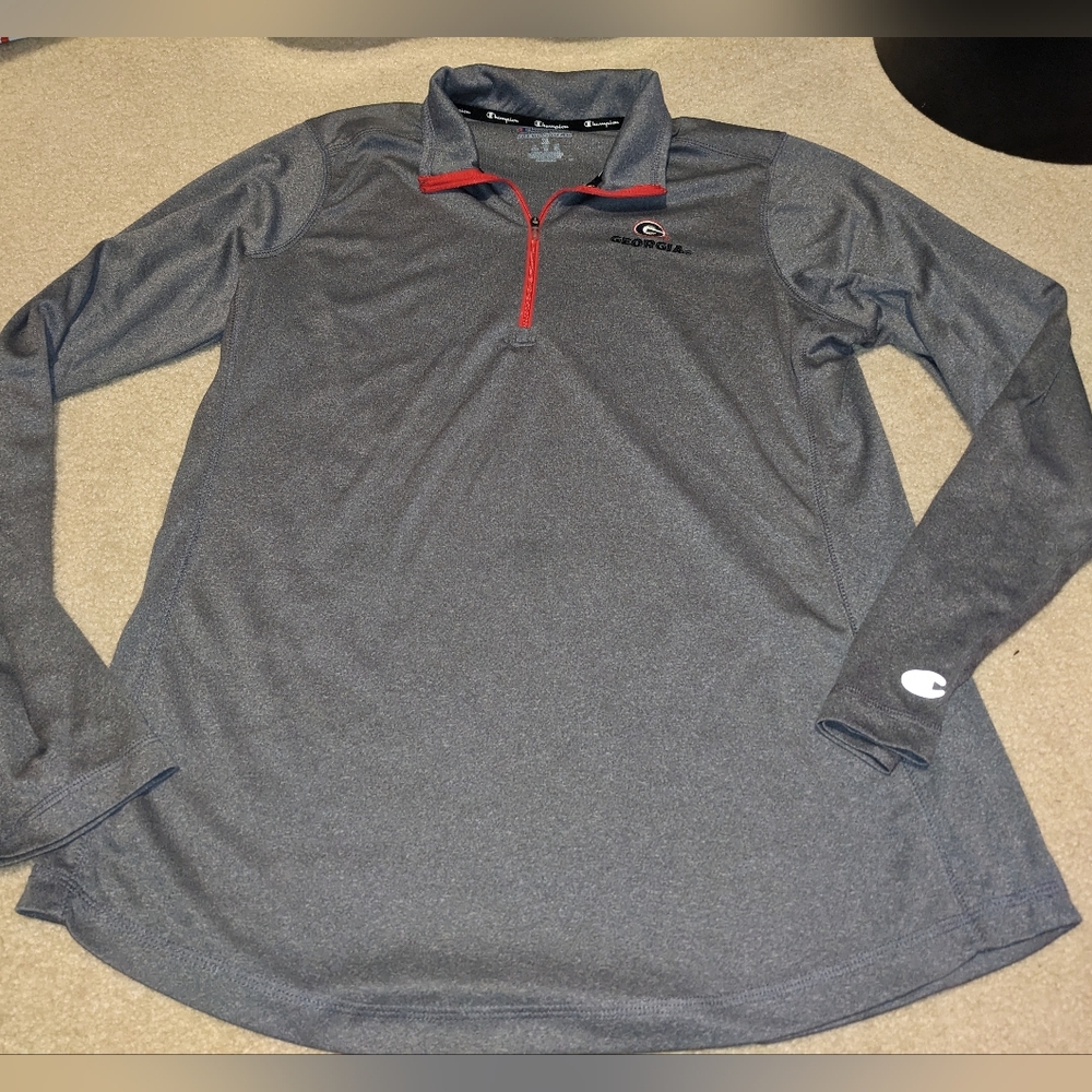 Champion Gray Quarter-Zip Pullover with Red Trim & Georgia Logo